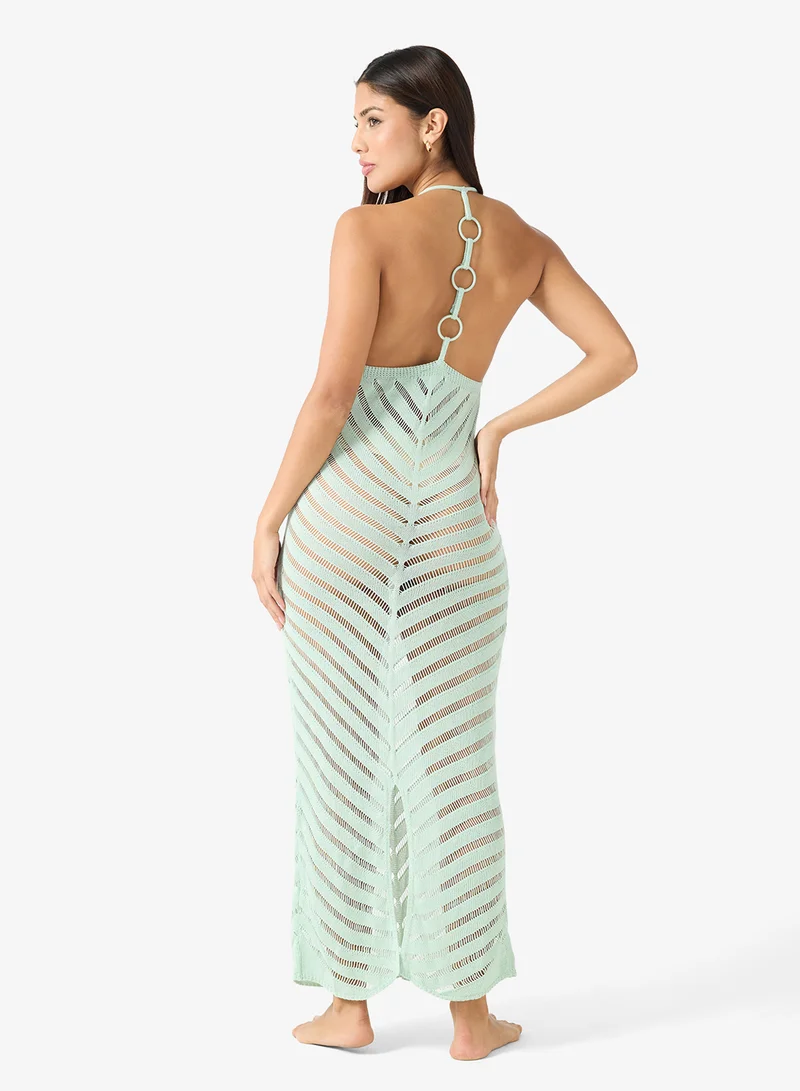 جينجر Halter Neck Crochet Beach Dress